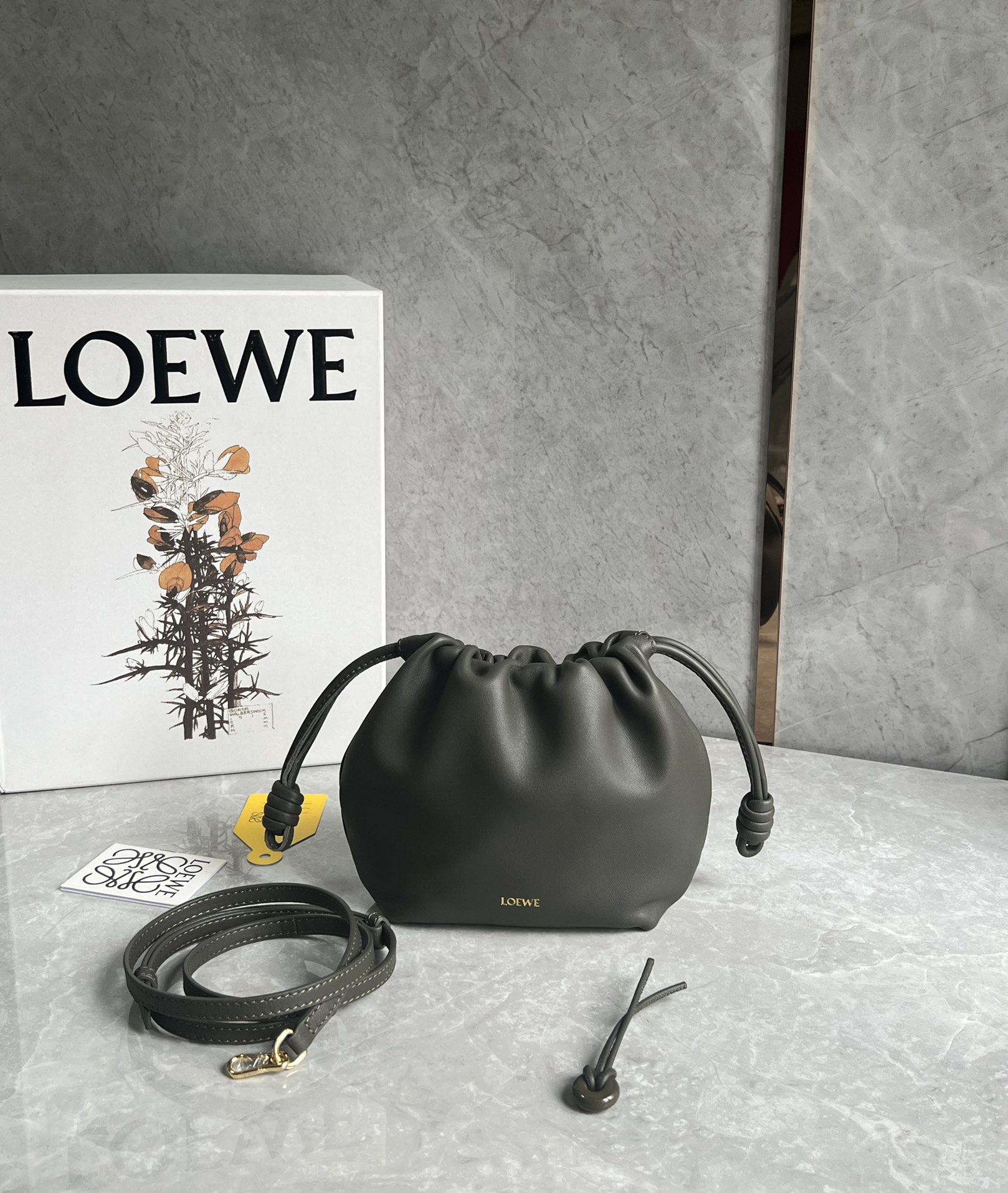 Loewe Mini Flamenco Purse bag in mellow nappa lambskin Dark Grey